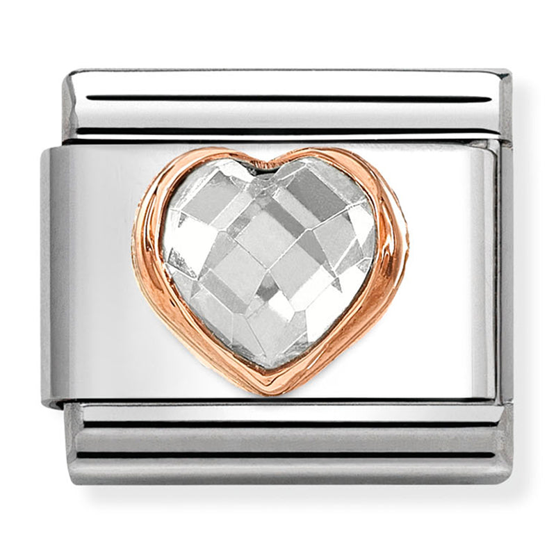 Love - White CZ Faceted Heart Rosegold Charm