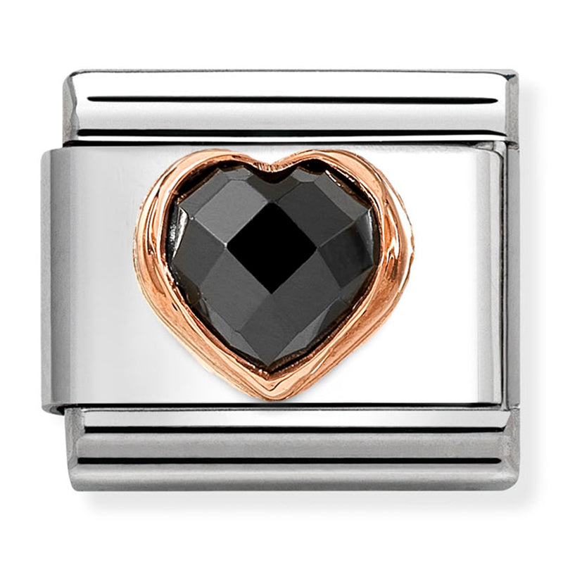 Love - Black CZ Faceted Heart Rosegold Charm