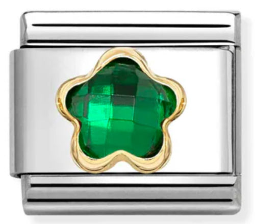 Nature - Green CZ Flower Gold Charm