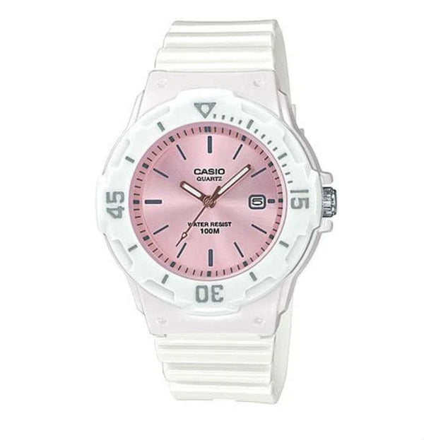 Casio Diver Look Analogue Pink Face, White Resin Band Watch
