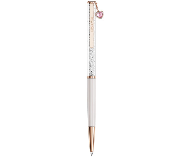 Crystalline Ballpoint Pen - Pink Lacquered Heart Dangle Rosegold