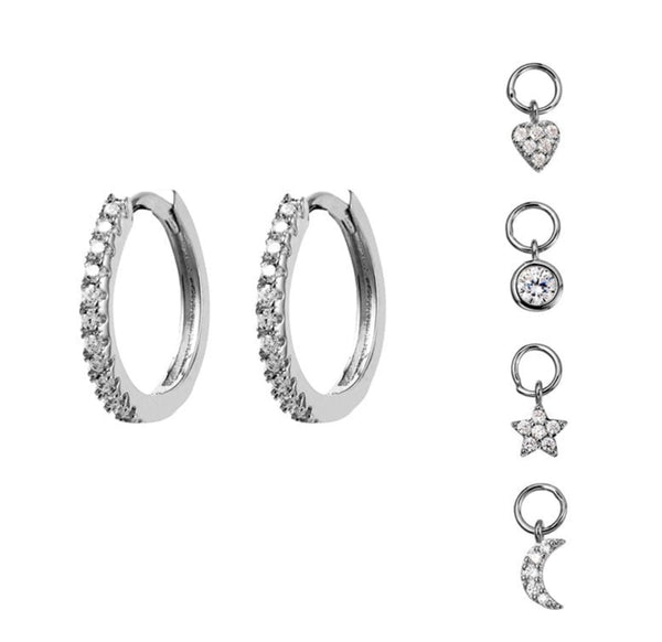 Sterling Silver Huggie Earrings with Interchangeable CZ Charms