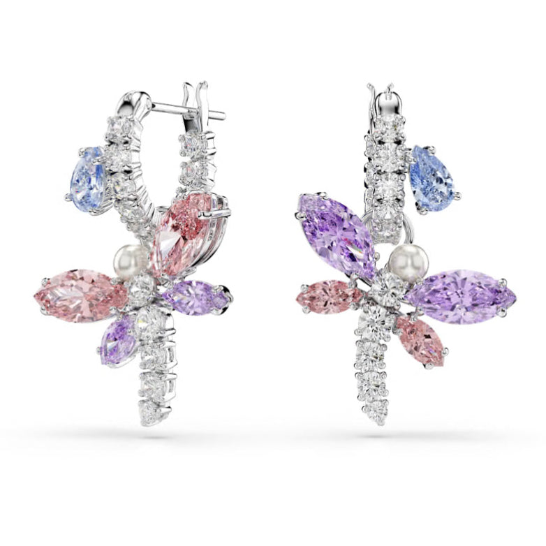 2026 Capsule Ariana Grande: Dragonfly Multicoloured Mixed Cuts Crystals Silver Drop Earrings