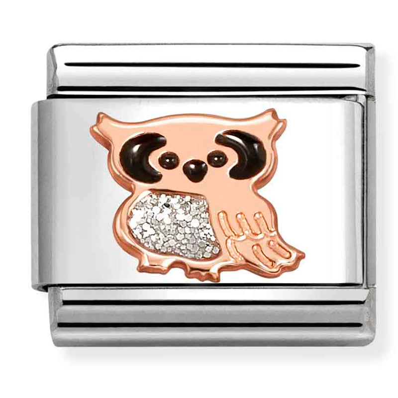 Animal - Silver Glitter Owl Rosegold Charm
