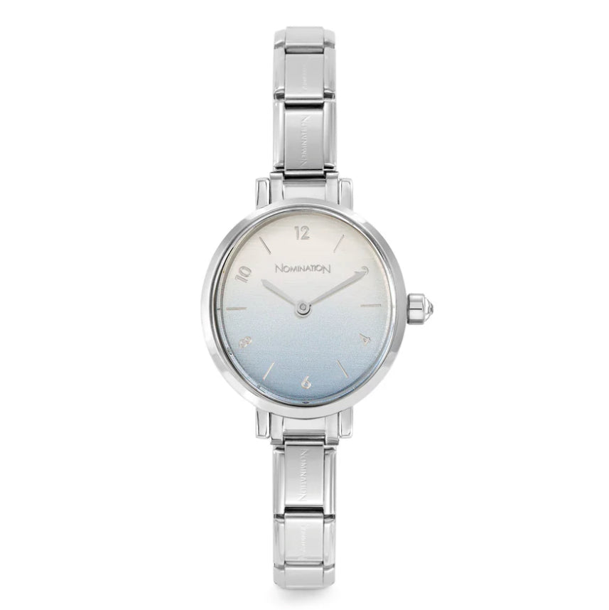 Paris Sunray: Blue Fade Colour with CZ Oval Silver Watch