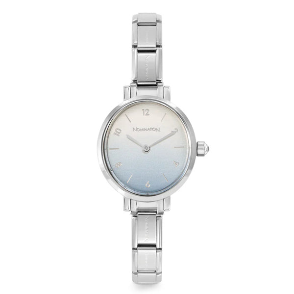 Paris Sunray: Blue Fade Colour with CZ Oval Silver Watch
