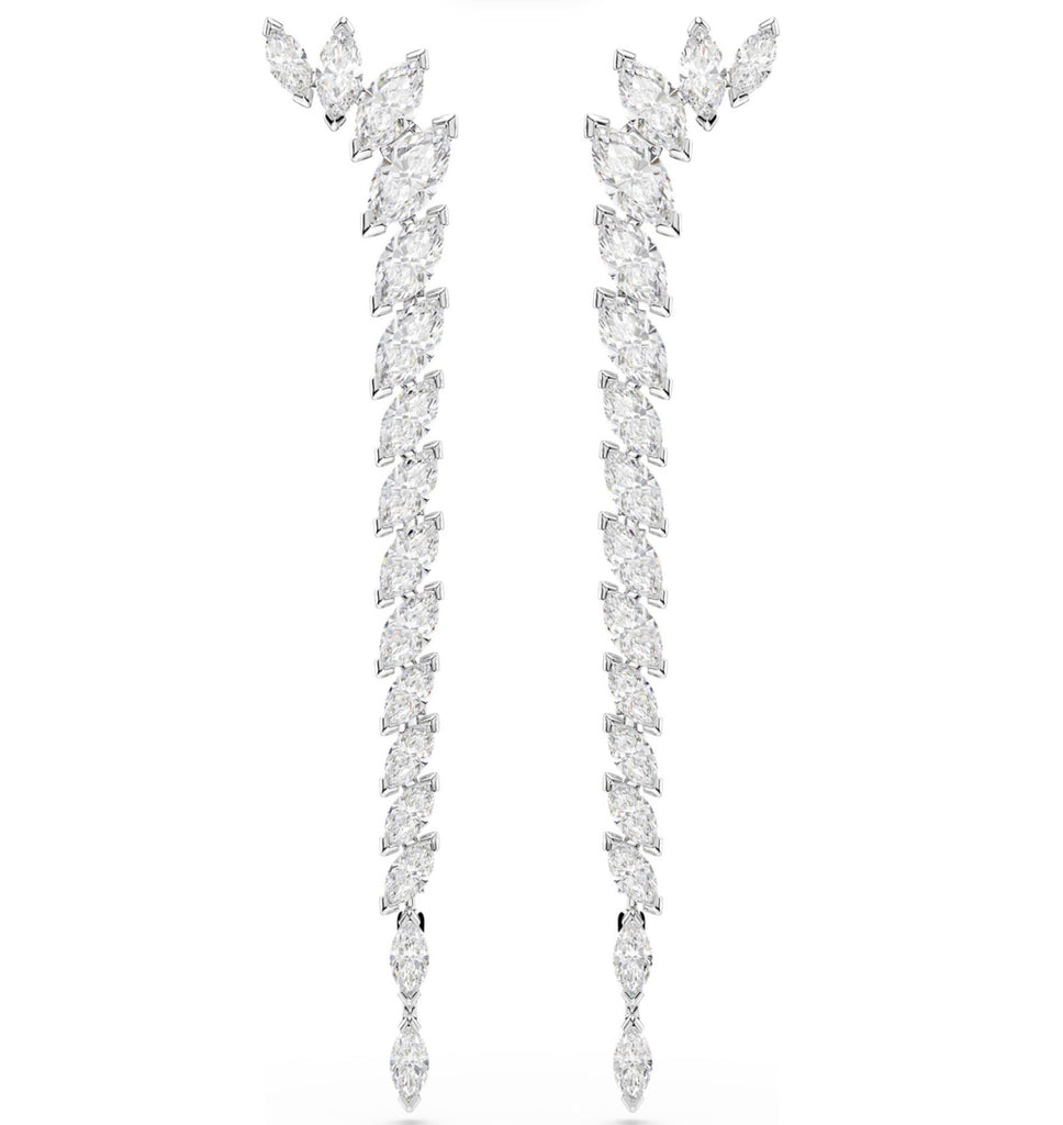 Mesmera: White Marquise Cut Crystal Long Silver Earrings