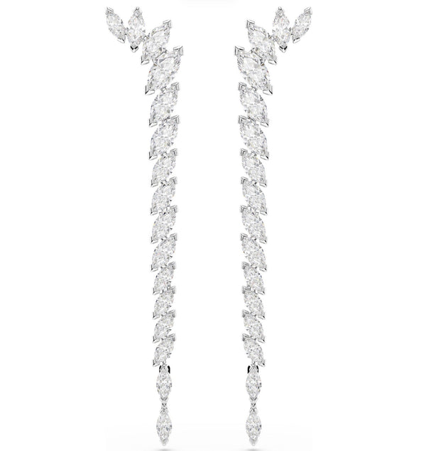Mesmera: White Marquise Cut Crystal Long Silver Earrings