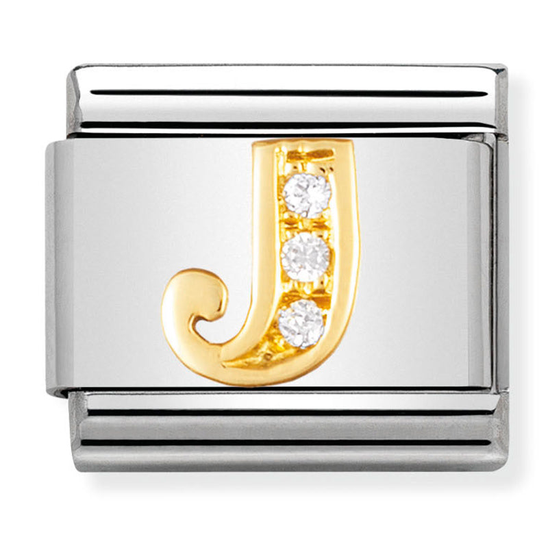 Gold - Letter J with CZ Charm