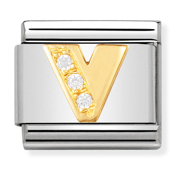 Gold - Letter V with CZ Charm