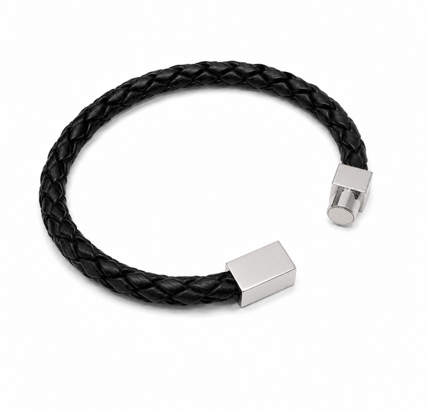 Black Leather Bangle with Rectangular Magnet Clasp