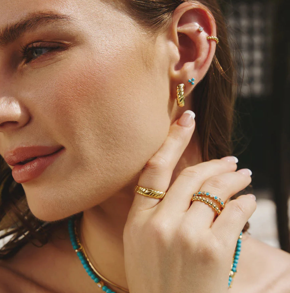 Chill Voyager: Lab Created Turquoise Bezel Gold Ring