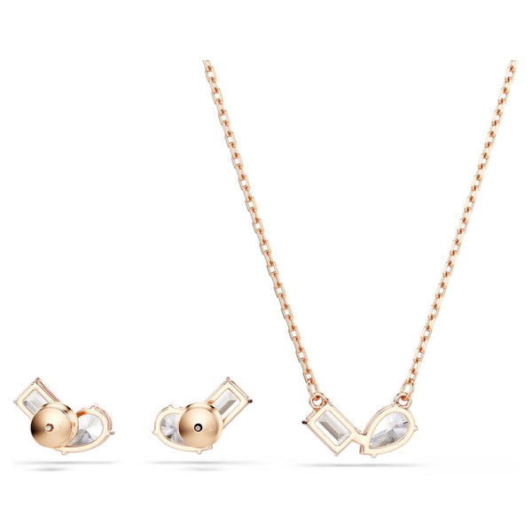 Mesmera: White Pear & Octagon Cut Rosegold Necklace & Earring Set