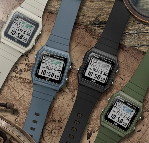Casio Digital World Map, Green Resin Band Watch