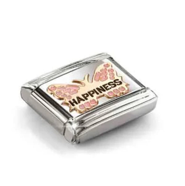 Symbols - Pink ‘Happiness’ Butterfly Rosegold Charm