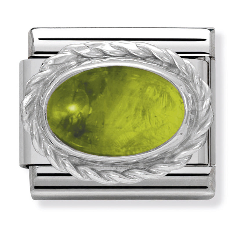 Gemstones - August Birthstone (Peridot) Twist Silver Charm