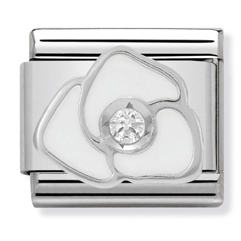 Nature - White Rose with CZ Silver Charm