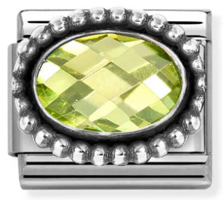 Gemstones - Oval Light Green Faceted CZ Oxidised Silver Charm