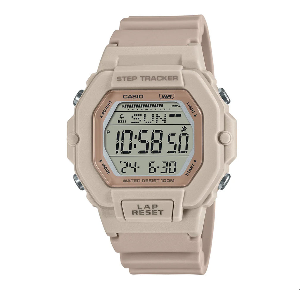 Casio Digital Step Tracker, Pink Resin Band Watch