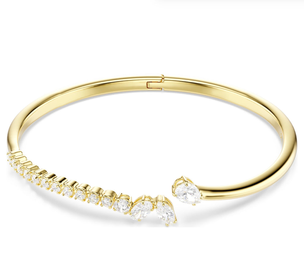 Mesmera: White Mixed Cut Crystals Gold Bangle