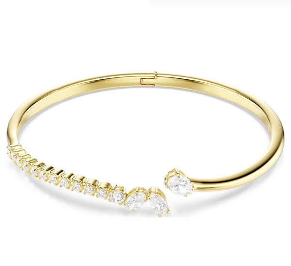 Mesmera: White Mixed Cut Crystals Gold Bangle - 2 Sizes