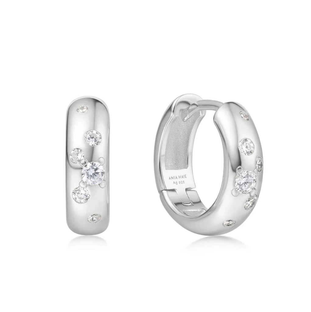 Miss Dainty - Small Chubby Sparkling Huggie Hoop Earrings - 2 Colours