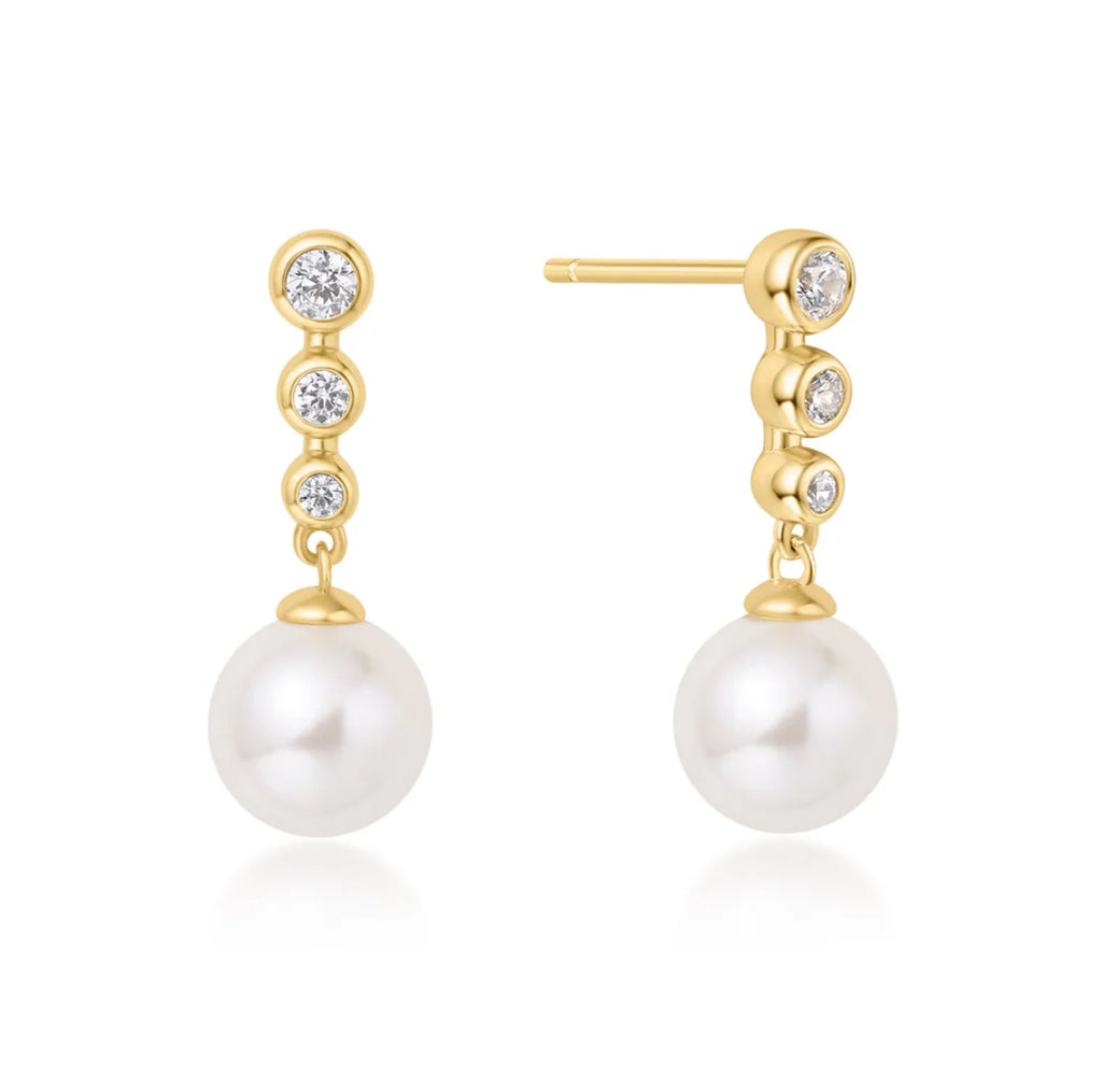 Miss Dainty - Tennis Beaded Stone Pearl Drop Stud Earrings - 2 Colours