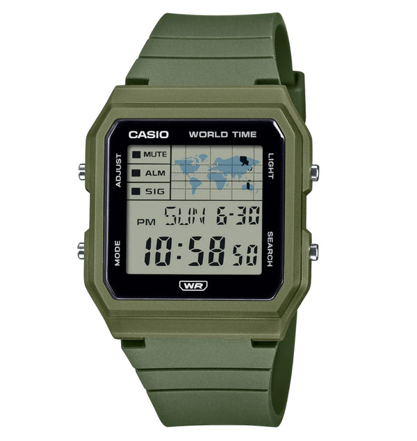 Casio Digital World Map, Green Resin Band Watch