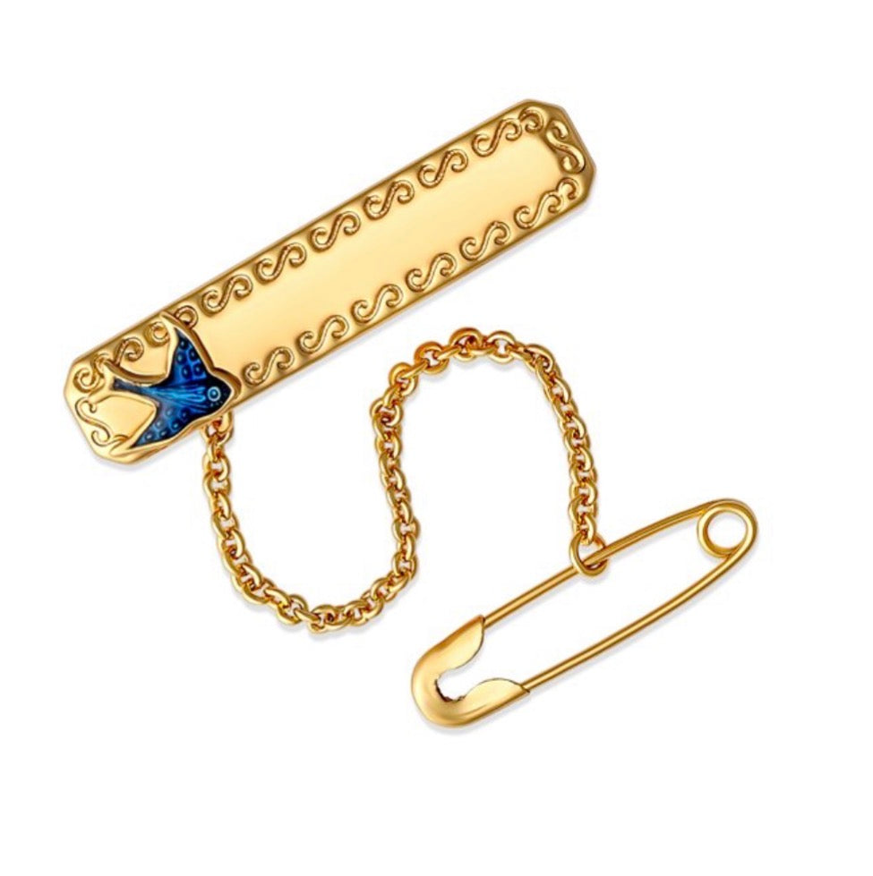Tilly Blue Bird ID Rectangle Gold Children’s Brooch