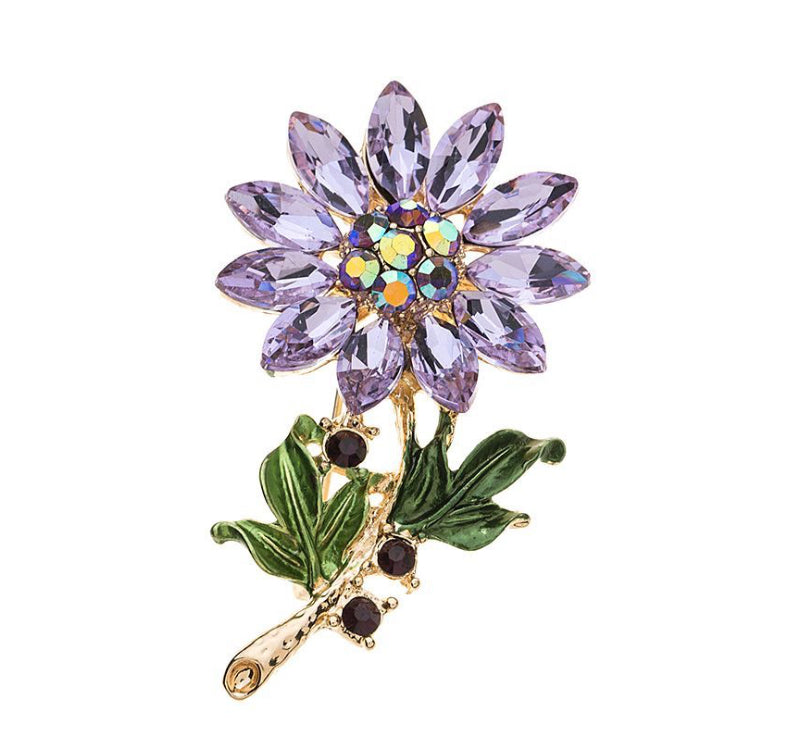 Brooch - Purple Crystal Flower