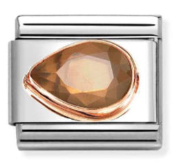 Gemstone - Smokey CZ Left Drop Faceted Rosegold Charm