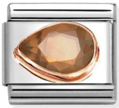 Gemstones - Smokey CZ Faceted Left Drop Rosegold Charm