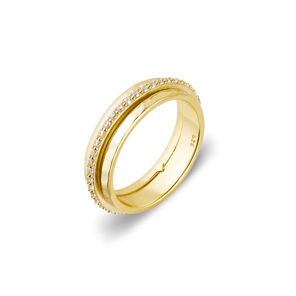 Rotating Fidget Ring - YGP Hammered Band with CZ Spinner Ring