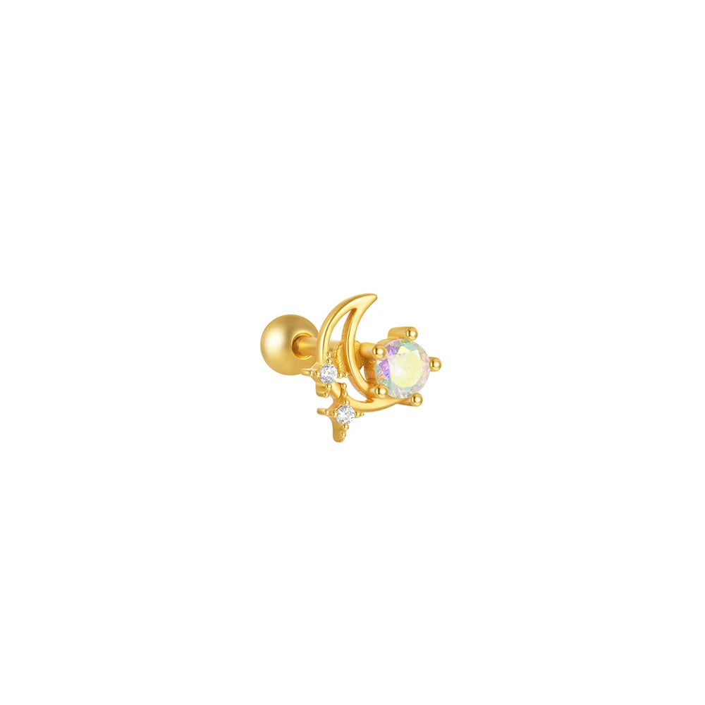 Ball Back Single Earring -  Opalite Moon & Star
