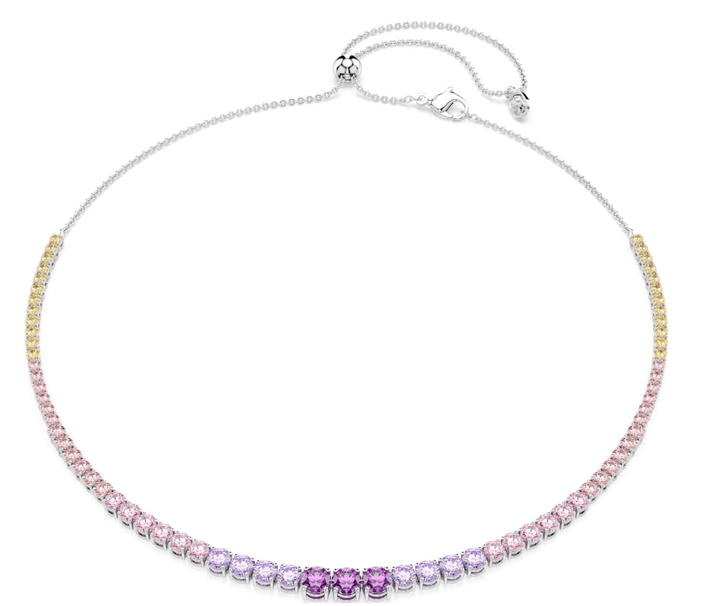 Matrix: Mulitcoloured Gradient Round Cuts Crystal Silver Necklace