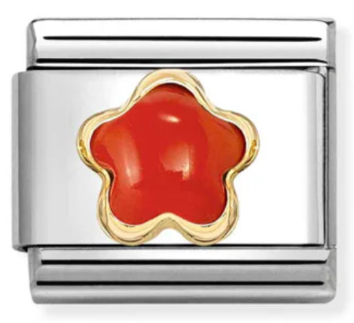 Nature - Red Coral Flower Gold Charm
