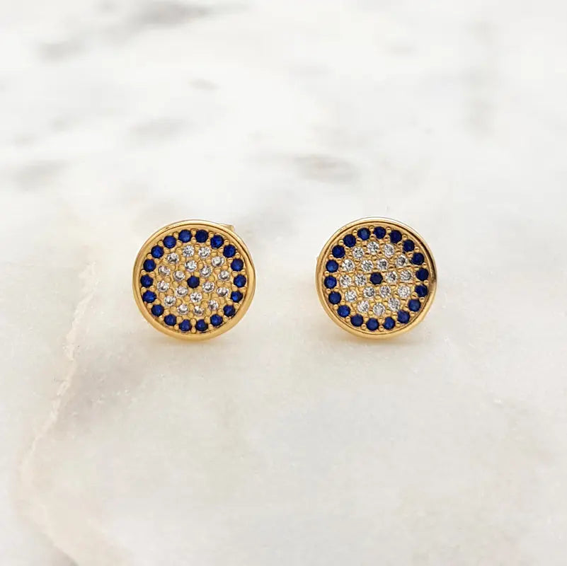 Mati Eye with Dark Blue CZ YGP Studs