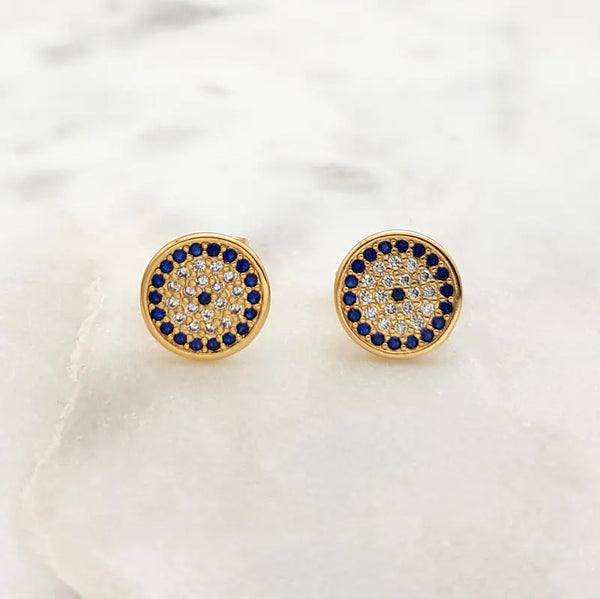Mati Eye with Dark Blue CZ YGP Studs