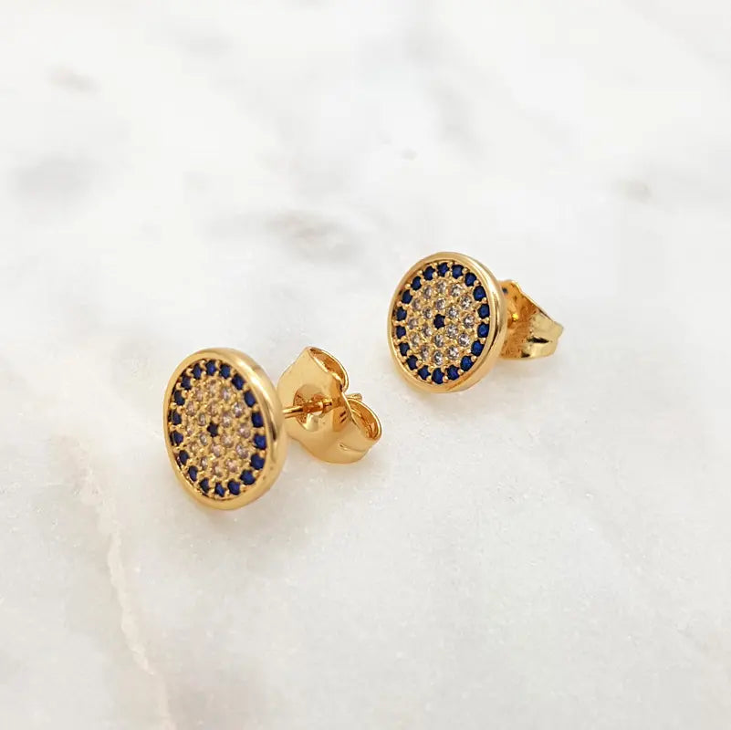 Mati Eye with Dark Blue CZ YGP Studs