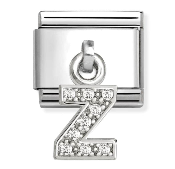 Silver - Letter Z with CZ Dangle Charm
