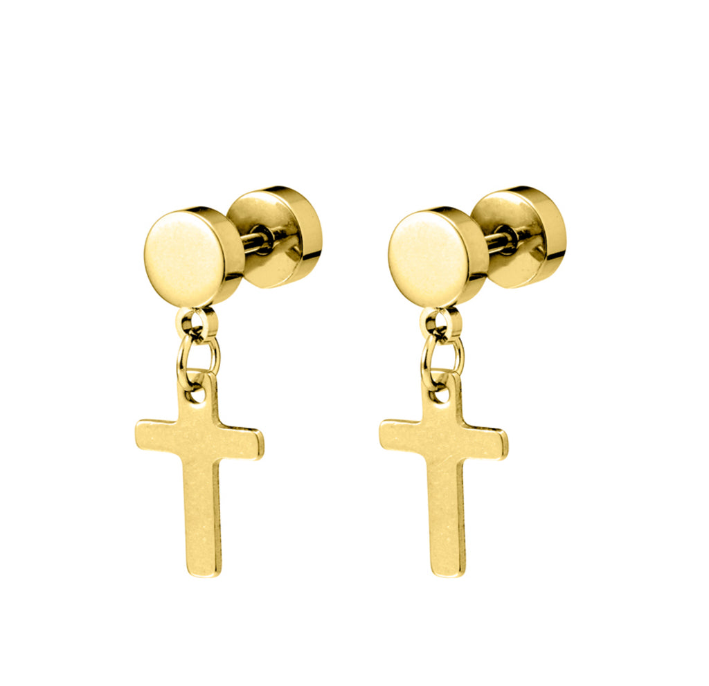 Earring - Stainless Steel Cross Studs - 3 colours