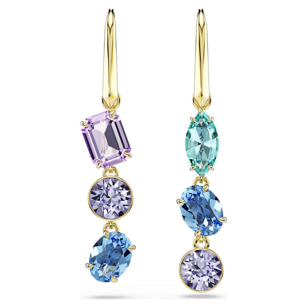 Gema: Multicoloured Mixed Cuts Crystals Gold Asymmetrical Design Drop Earrings