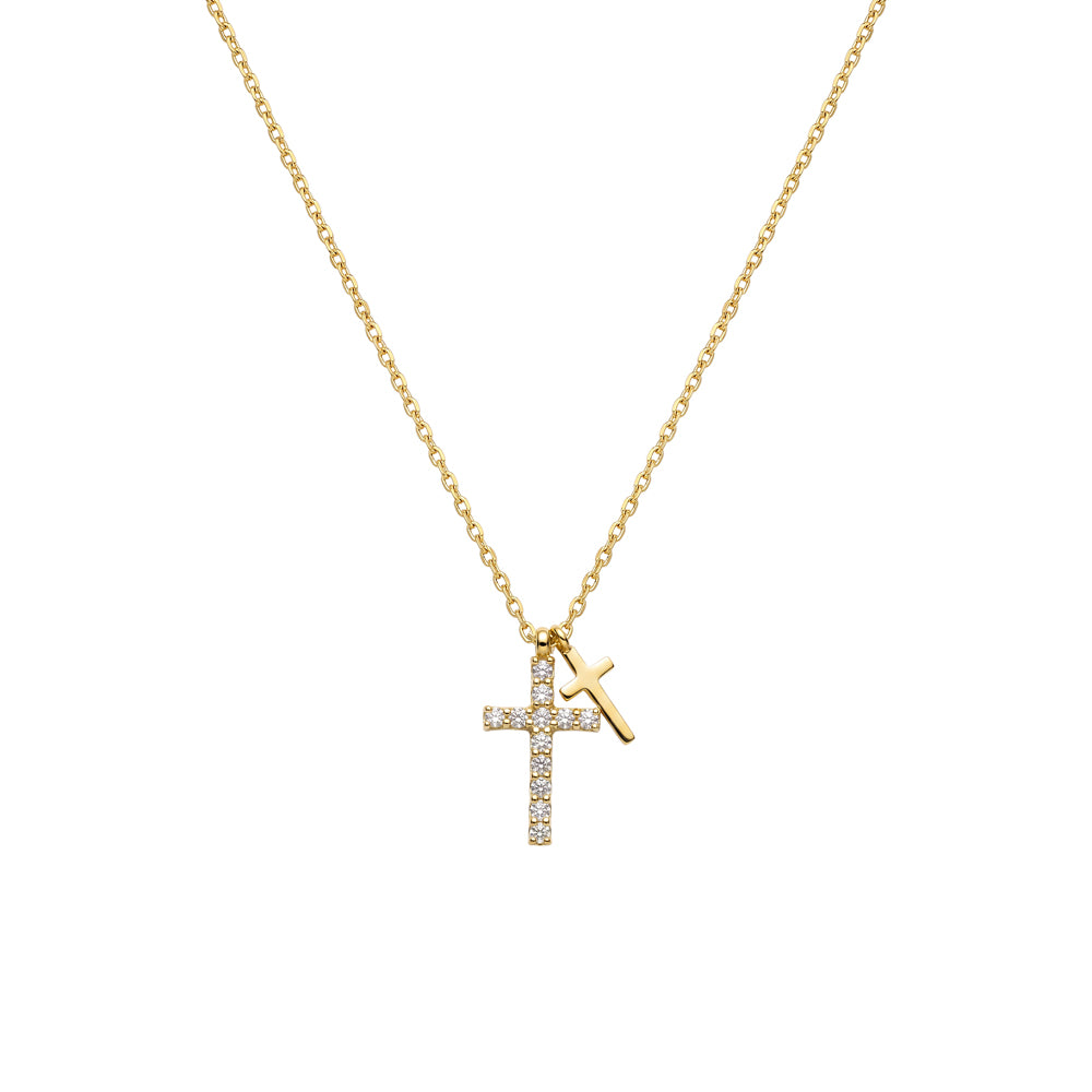 Seren Stainless Steel Double Cross Necklace
