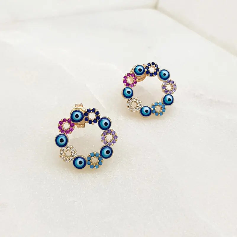 Mati Eye Open Circle Stud Earrings