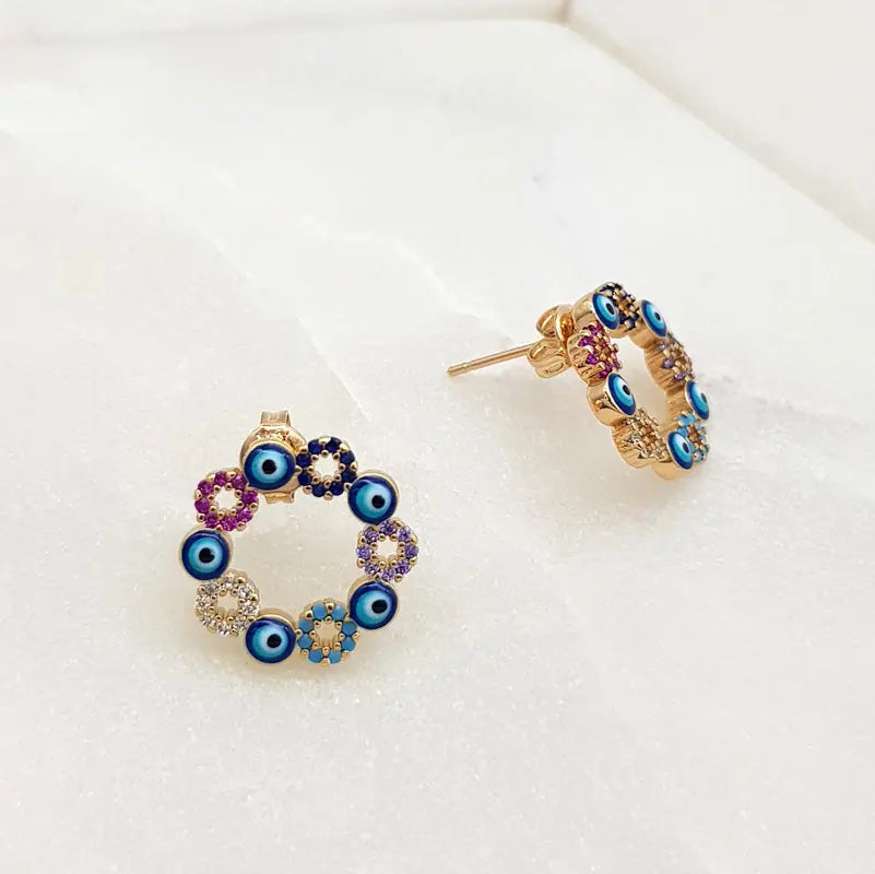 Mati Eye Open Circle Stud Earrings