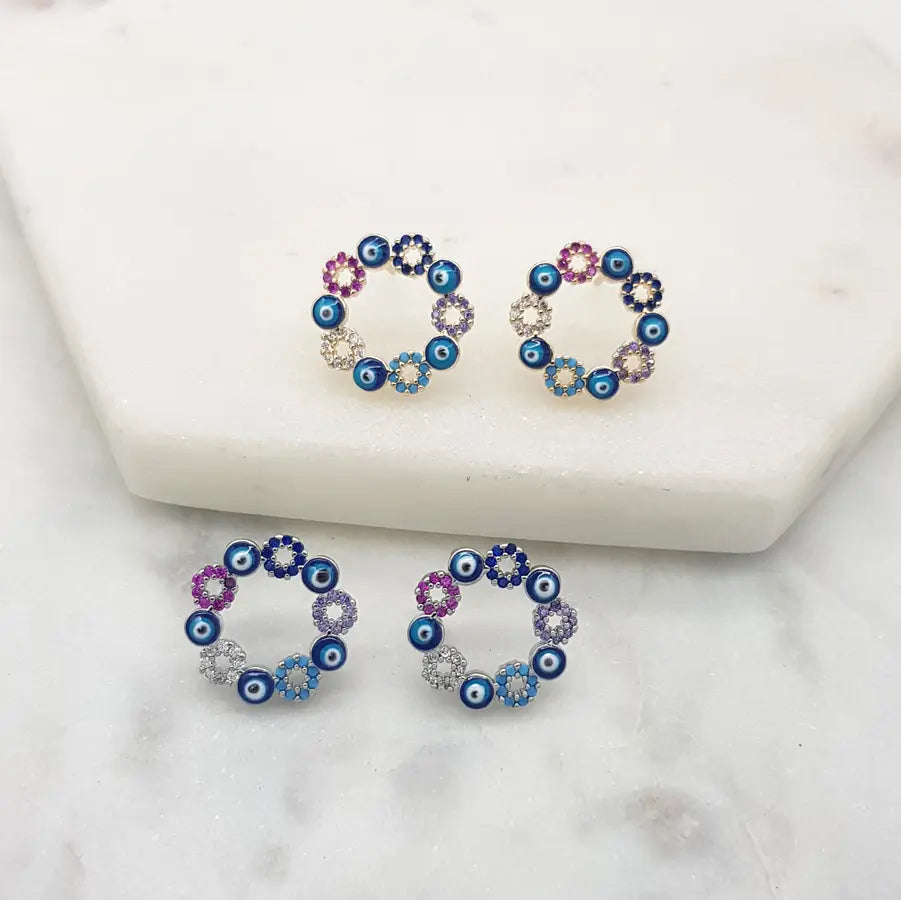 Mati Eye Open Circle Stud Earrings