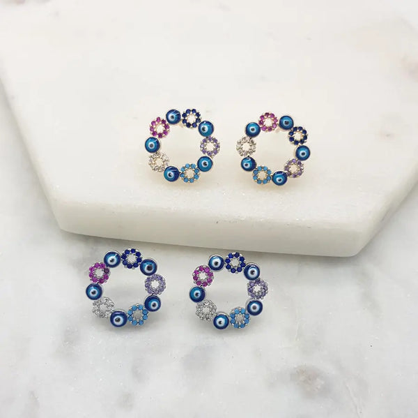 Mati Eye Open Circle Stud Earrings - 2 colours