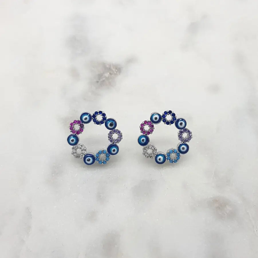 Mati Eye Open Circle Stud Earrings
