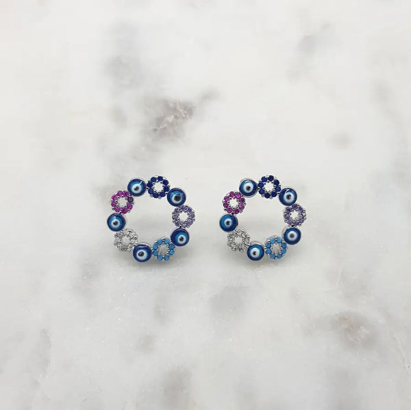 Mati Eye Open Circle Stud Earrings - 2 colours