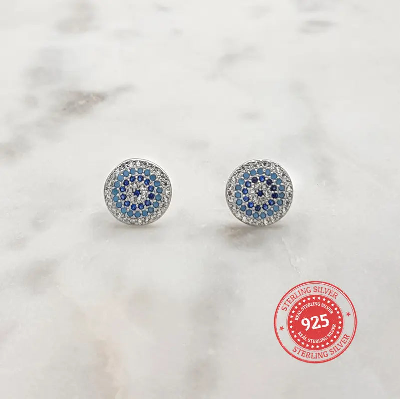 SS Mati Eye Stud Earrings with Turquoise